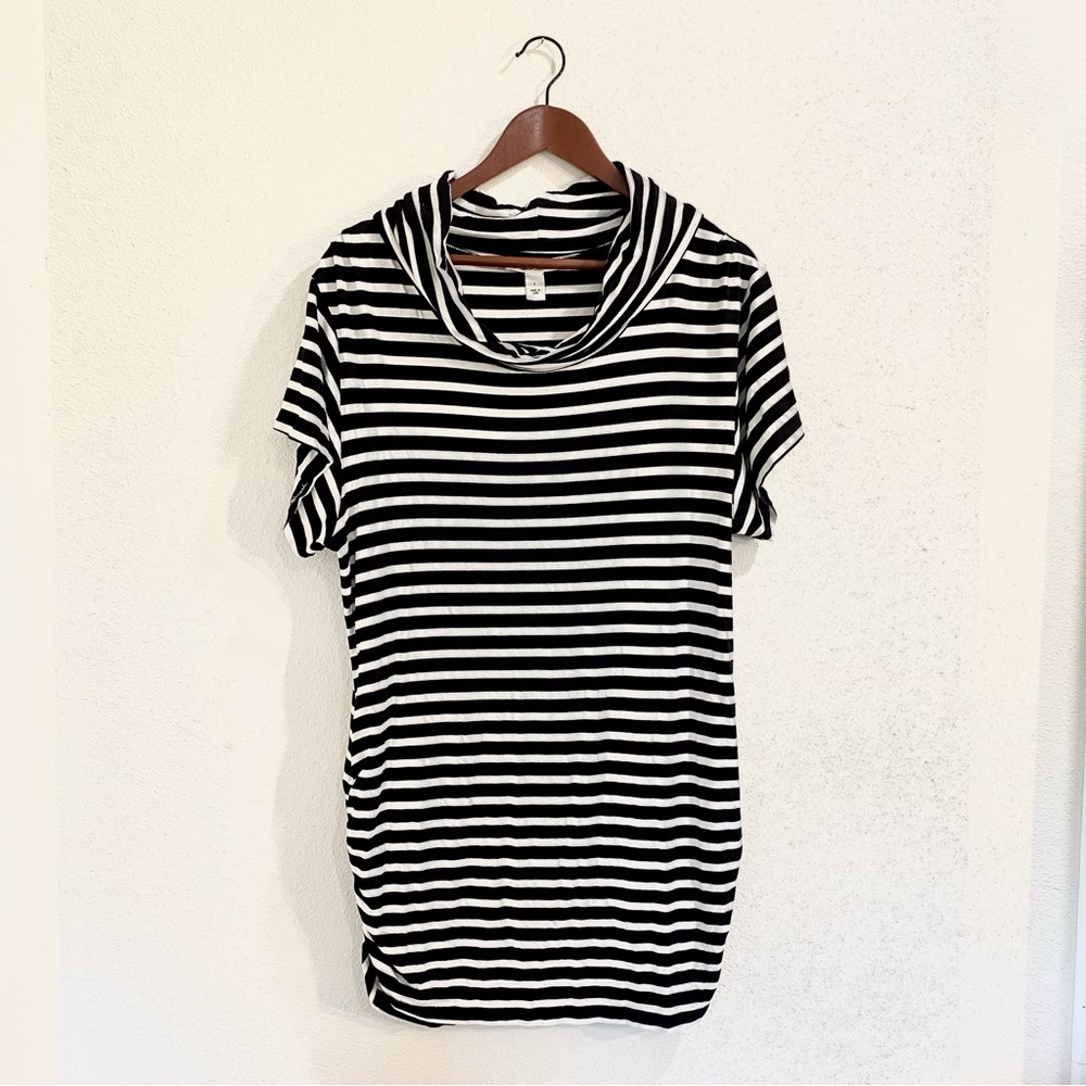 Kenneth Cole‎ Comfy Soft Dress Cowl Stretchy Striped Black White Short Sleeves